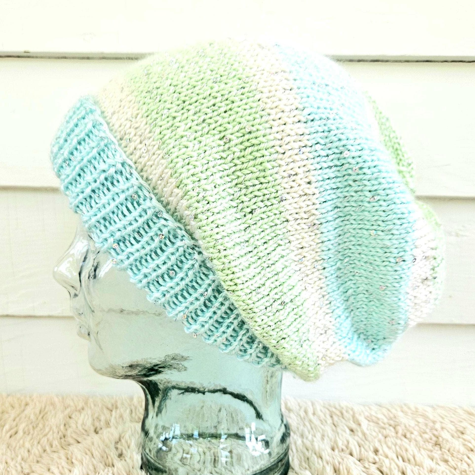 100% Cashmere Seafoam Green Knit Beanie Seafoam Green Beanie - Etsy main image 4