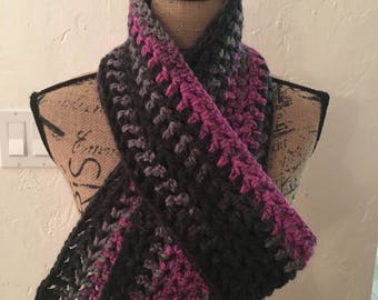 Crochet Scarf, Winter Scarf, Pink and Black Scarf