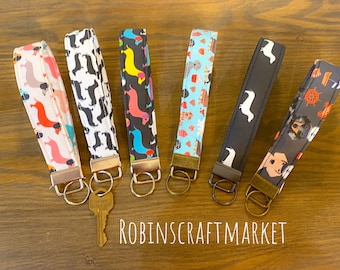 Dachshund Key Fob Wristlet, Keychain, Key Fob, Wristlet, Keychain Wrist Strap