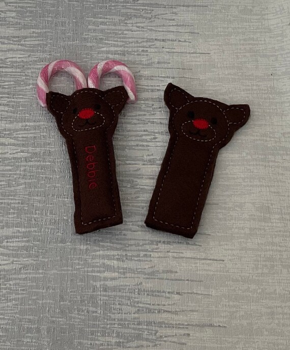 Reindeer Candy Cane Holder Felt Sweet Holder Embroidered Etsy