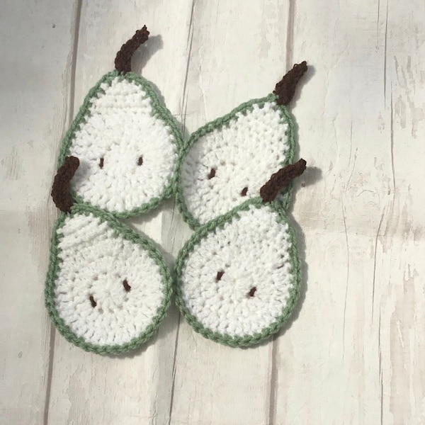 Crochet pear coaster, crochet pear, table decor, crochet fruit, pear gift, house warming gift, crochet pear slice, drinks mat, mug coaster