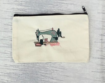 Canvas zipper pouch, sewing accessory bag, pencil case, makeup bag, multifunction bag, embroidered purse, crafters gift, zipper bag