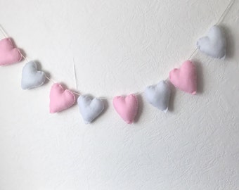 Pink and white felt bunting, felt heart garland, valentines decor, nursery decor, heart bunting