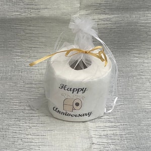 Embroidered toilet paper, 1st anniversary gift, paper gift, novelty gift, wedding anniversary,joke present, bathroom decor, toilet roll, box