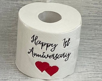 Embroidered toilet paper, 1st anniversary gift, paper gift, novelty gift, joke present, gift box, gift, bathroom decor, anniversary toilet