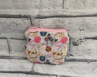 Cat coin purse, cat gift, girls purse, zipper pouch, change purse, small coin purse, cotton gift, fabric coin purse, zipper purse, cat pouch