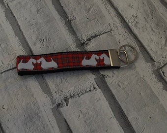 scottie dog keychain wristlet, animal lover gift, womens bag charm, small present for her