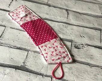 Flamingo cup sleeve, fabric cup cosy, coffee cup sleeve, stocking filler, reusable drinks holder, insulated cup sleeve