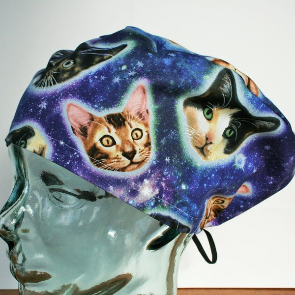 Cat Heads in Space, Cats, Animals Surgical Cap, Vet Tech, Women's Scrub Cap, Scrub Caps By Daisy