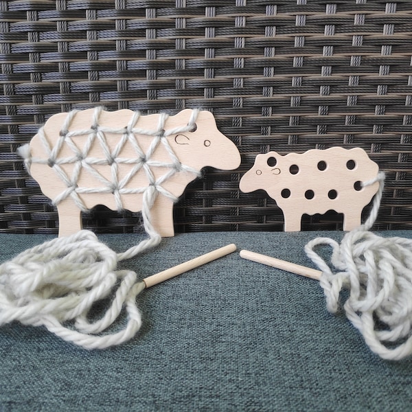 Jeu de laçage en bois, Jeu de laçage, Jeu de jouets, Jeu de moutons, Mouton en bois, Jouet à laçage bébé, Kit de couture, Laçage des moutons, Jouet éducatif, Montessori