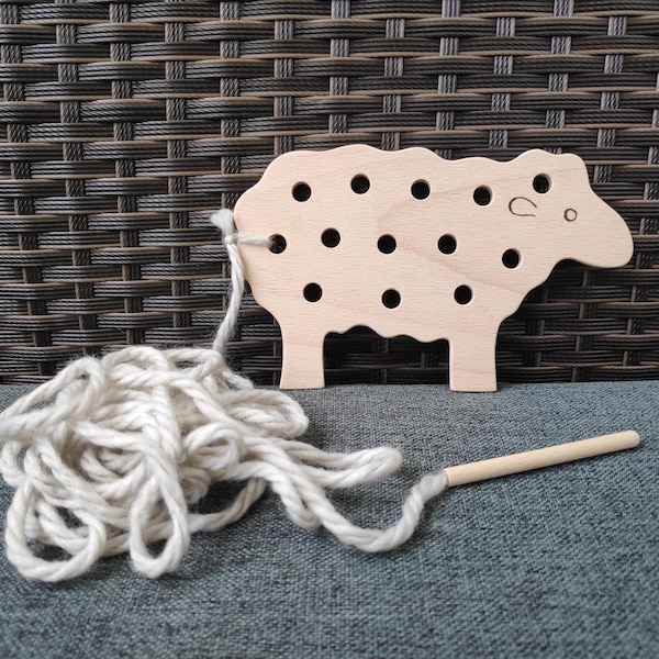 Wooden lacing toy, Lacing toy, Wooden toy, Lacing wood, Lacing toy baby, Sewing kit, Lacing sheep, Sheep toy, Sheep toy, Educational toy