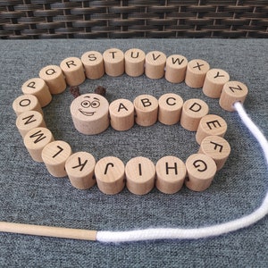 Montessori lacing toy, Wooden lacing toy, Alphabet toy, Wooden alphabet toy, Handmade learning toy, Montessori materials, Handmade toy
