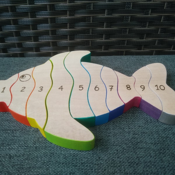 Montessori puzzle toy, Wooden fish puzzle, Montessori toy, Rainbow fish toy, Learning toy, Fish puzzle, Animal puzzle, Handmade toy