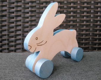Wooden bunny, Wooden rabbit, Bunny toys, Funny bunny, Gift for baby, Gift for kids, Handmade toys, Animal toys, Wooden bunny push toy