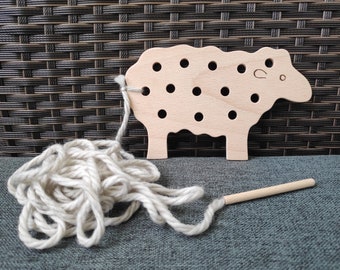 Wooden lacing toy, Lacing toy, Wooden toy, Lacing wood, Lacing toy baby, Sewing kit, Lacing sheep, Sheep toy, Sheep toy, Educational toy