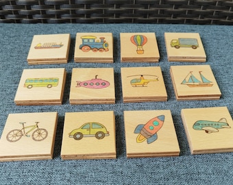 Memory-Spiel aus Holz, Montessori Spielzeug, Memory-Spiel für Kinder, Lernspielzeug, Memory-Spiel, handgemachtes Spielzeug, Transportmittel