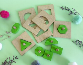 Wooden Shapes Puzzle for Toddlers, Montessori Educational Toy, Baby First Puzzle, Handmade Fine Motor Skills Jigsaw, Eco-Friendly Gift