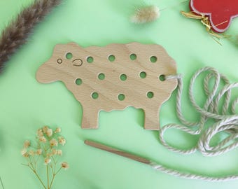 Wooden Lacing Sheep Toy, Montessori Sewing Kit for Toddlers, Handmade Fine Motor Skills Educational Toy, Eco-Friendly Gift