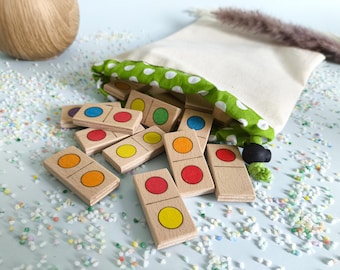 Wooden Color Dominoes Set, Handmade Educational Game, Montessori Toddler Toy, Tile-Based Color Recognition Toy, Eco-Friendly Gift