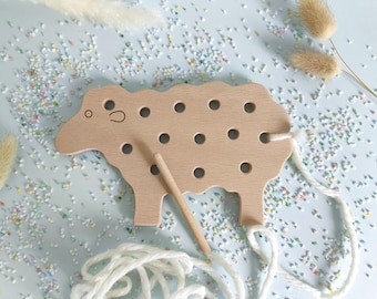 Montessori lacing toy, Wooden sheep toy, Wooden lacing toy, Handmade toy, Wooden toy, Sheep toy, Sewing kit, Lacing sheep, Educational toy