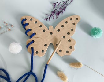 Wooden Butterfly Lacing Toy, Montessori Sewing Kit for Toddlers, Handmade Fine Motor Skills Educational Toy, Eco-Friendly Gift