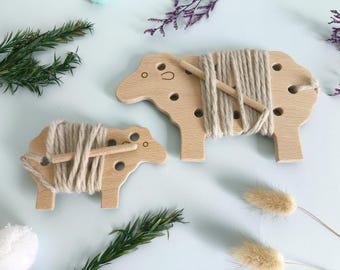 Wooden Lacing Sheep Toy, Montessori Sewing Kit for Toddlers, Fine Motor Skills Educational Toy, Handmade Lacing Set, Baby Gift