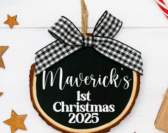 Personalized Baby's First Christmas Ornament: Rustic Birch Wood Keepsake