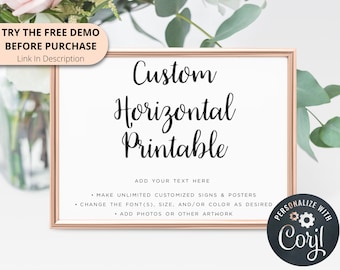 Custom Printable Sign, Horizontal Poster | 6 Sizes: 7x5, 10x8, 14x11, 20x16, 24x18, 36x24 | Editable Digital Template | Edit Online & Print