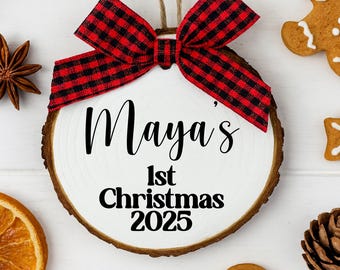 Personalized Baby’s First Christmas Ornament | Real Birch Wood Keepsake | New Baby Gift
