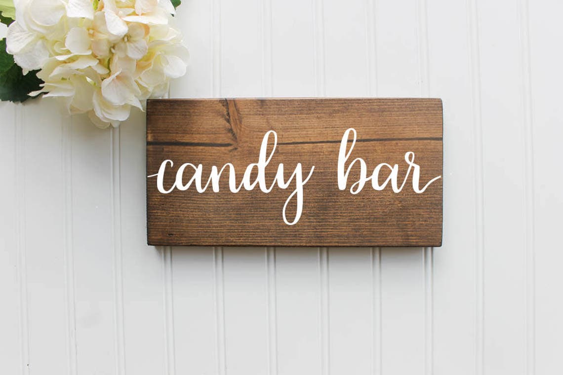 Candy Bar Schild Aus Holz - Weiße Gravur Für Hochzeit & Partys