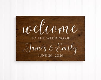 Wedding Welcome Sign | Rustic Wood Entrance Decor with Names