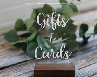 Gifts and Cards Acrylic Table Sign| 5x7 8x10| White Silver Gold| Rustic Wedding Decor| Glass Look Signs| Spring| Winter Summer