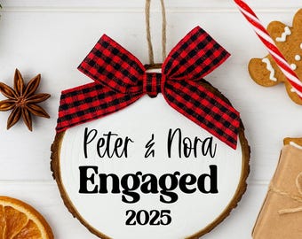 Personalized Wood Slice Engagement Ornament 2025: Rustic Keepsake Gift Box