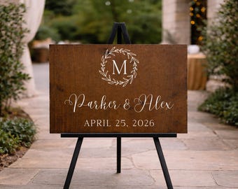 Wedding Welcome Sign | Rustic Wood Entrance Decor with Names