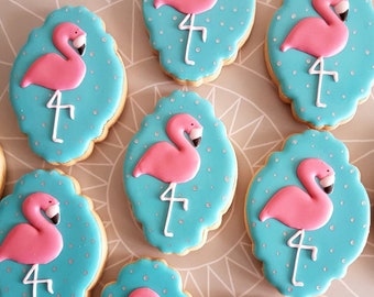 10 Flamingo Cookies/ Personalised Party Favours/ Party cookies / Party biscuits/ Hand-decorated cookies/ Bespoke cookies