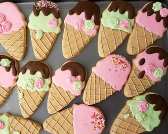 10 Party cookies / Ice cream cookies / Summer themed favours / 10 Summer biscuits /  Edible favours / Birthday cookies / Homemade cookies /