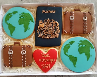 Travel Themed Cookie Gift Box/ Homemade Biscuits/ Hand-decorated biscuits/ Iced cookies