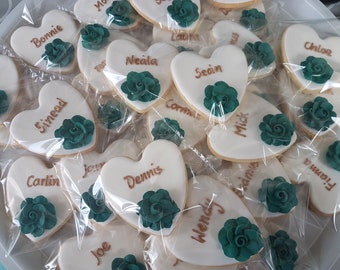 10 Personalised Heart Cookies/ Iced Favours/ Heart shaped cookies/ Party favours/ Wedding cookies/ Iced cookies/ 3D flowers
