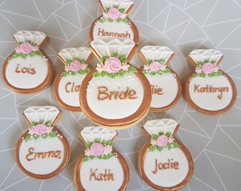 10 Personalised Diamond Ring Cookies/ Bridal Shower Favours/ Ring cookies/ Wedding themed cookies/ Bridal favours/ Bespoke cookies
