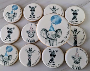 10 Birthday vanilla biscuits/Animals cookies/Party cookies/ favours/Personalised biscuits/ Bespoke cookies/Children favours/Kids favours