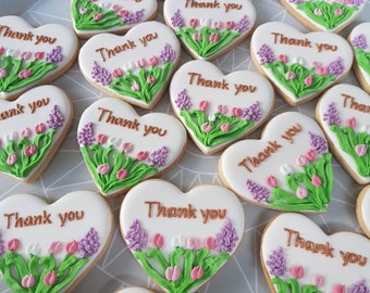 10 Heart shaped Cookies/ Hand Decorated Party Favours/ Party cookies/ Thank you cookies/ Bespoke cookies/ Personalised biscuits.