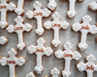 10 Cross Cookies/ Baptism/ Christening Favours/ Personalised First Communion cookies/ Favours