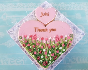Personalised Thank You Cookies/ Heart shape cookies/ Hand-Decorated/ Homemade biscuits/ Iced cookies/ Bespoke cookies