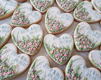 10 Personalised Heart Cookies/Hand Decorated Wedding Favours/ Bespoke favours/ Personalised cookies/ Favours/ Wedding biscuits/ Iced cookies