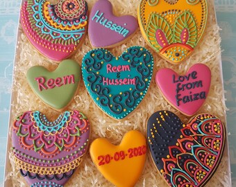 Henna-Style Decorated Cookies /  Indian Bollywood Henna Mehndi Biscuit Cookies / Homemade cookies / Personalised gift/  Box size 8''