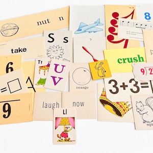 Vintage Flashcard Variety Pack, Number Cards, Picture Cards, Word Flashcards, 1950s-1970s, Set of 25