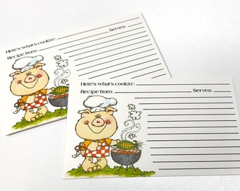 1980s Recipe Cards, Pig-Themed, Current Brand, Set of 10