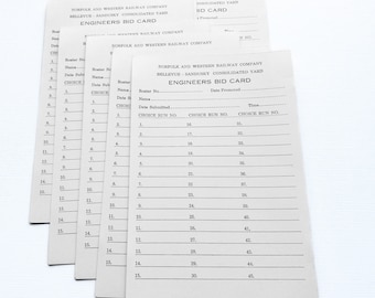 Vintage Railroad Engineers Bid Cards: Ephemera Set of 8