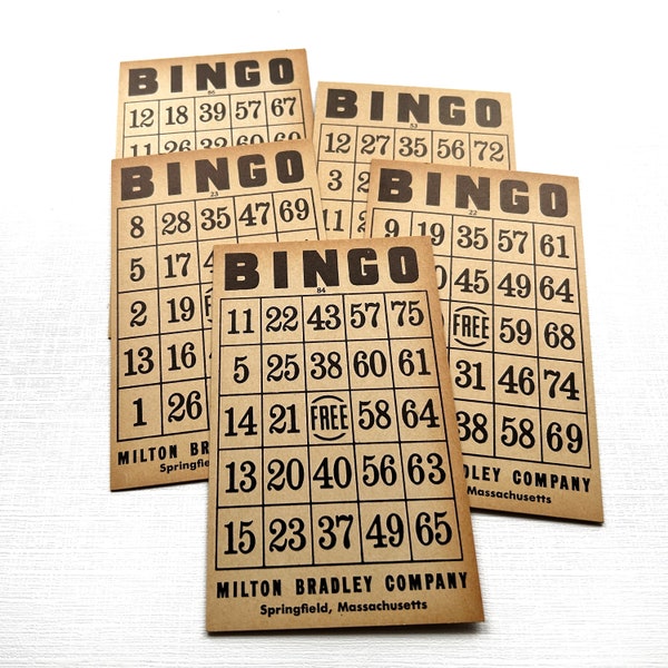 Kraft-Colored Bingo Cards, Vintage Bingo Cards, 1950s Bingo Cards, Set of 5