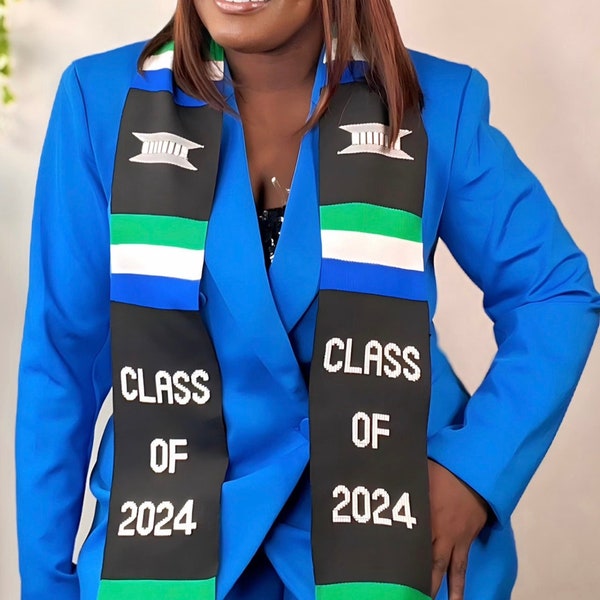 Class of 2024 Graduation stole, Woven Kente Stole, CLASS OF 2024 Black Graduation Stole, sierra leone sash, freetown sash, sash, stole.